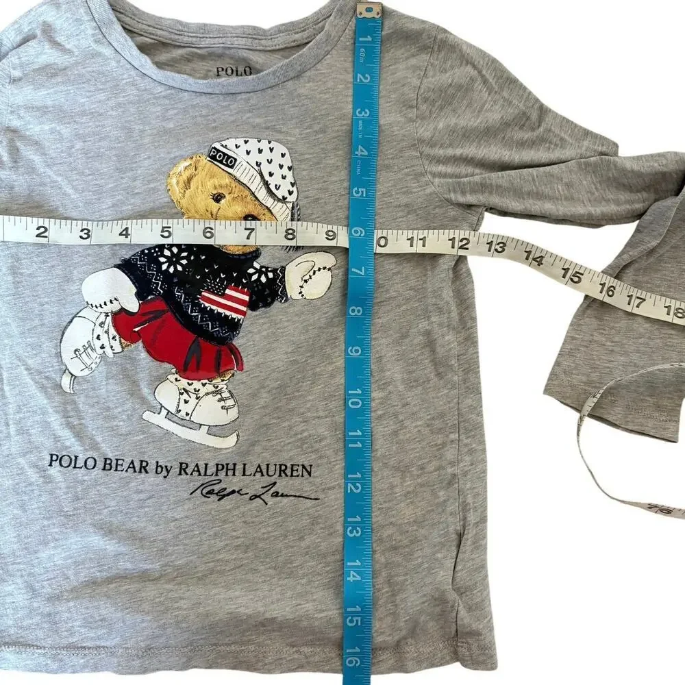Polo Ralph Lauren Bear Girls Ice Skating Bear Long Sleeve Cotton Tshirt Y2K